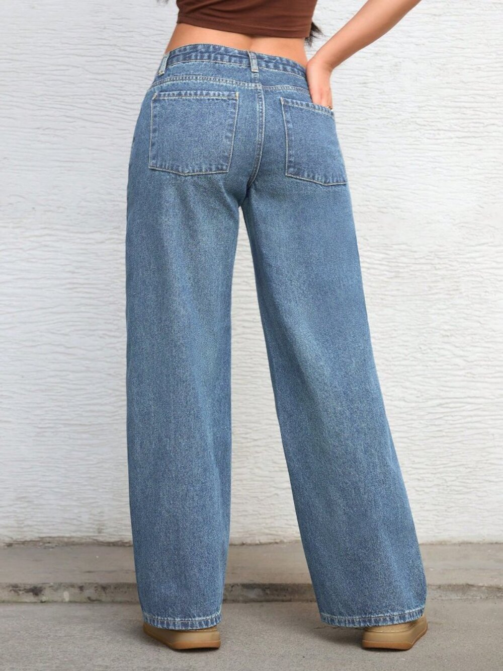 Light Wash Casual Women's Minimalist Low-Waist Loose Wide-Leg Jeans - Picture 2 of 6